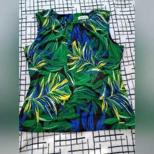 Calvin Klein Size Medium Tropical Print Green Blue Blouse READ DESCRIPTION